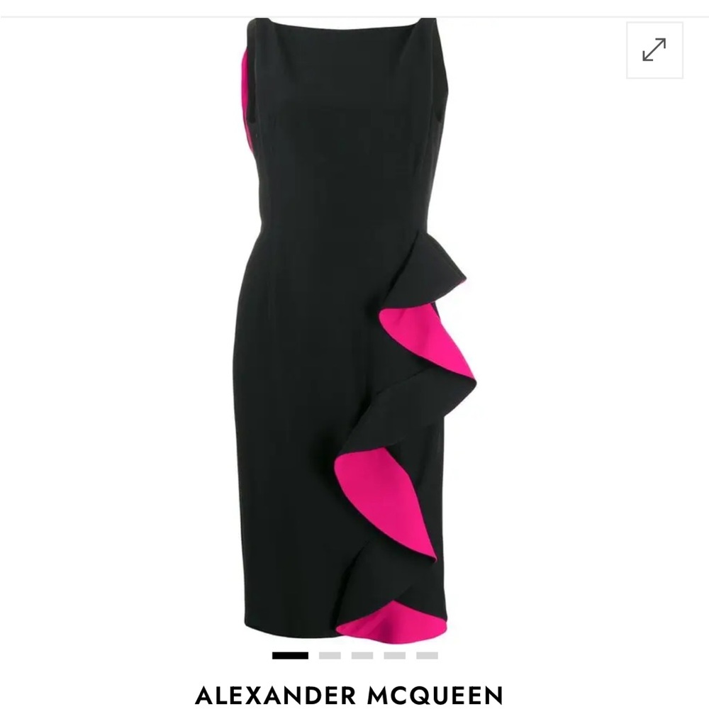 Alexander McQueen Black with Hot Pink Ruffle Midi Dress